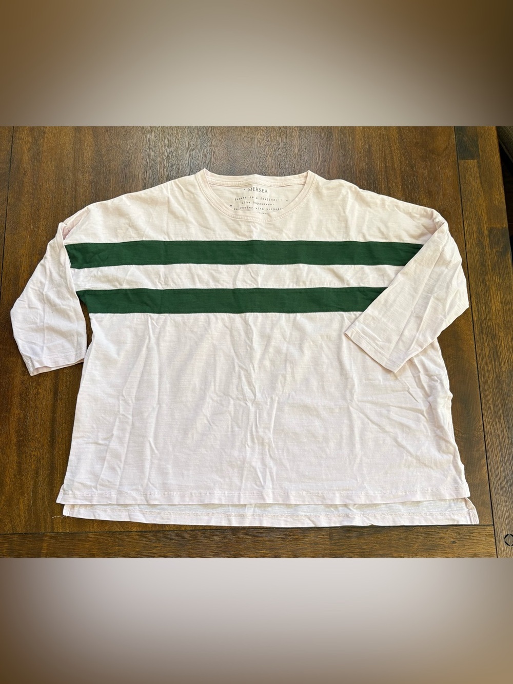 Mersea Catalina Slub Tee Oversized Pale Pink Forest Green Striped OSFA Coastal